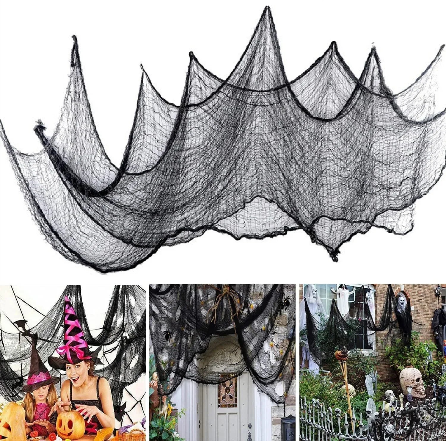 76x183cm Halloween Black Creepy Gauze Cloth – Spooky Party Decor