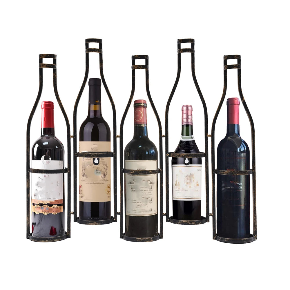 Retro Bronze Wall-Mount Wine Rack – 5-Bottle Metal Wine Holder