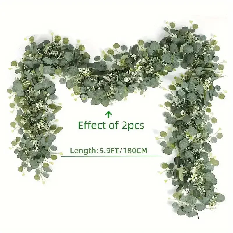 70.8" Faux Eucalyptus Garland with White Flowers – Home & Holiday Decor