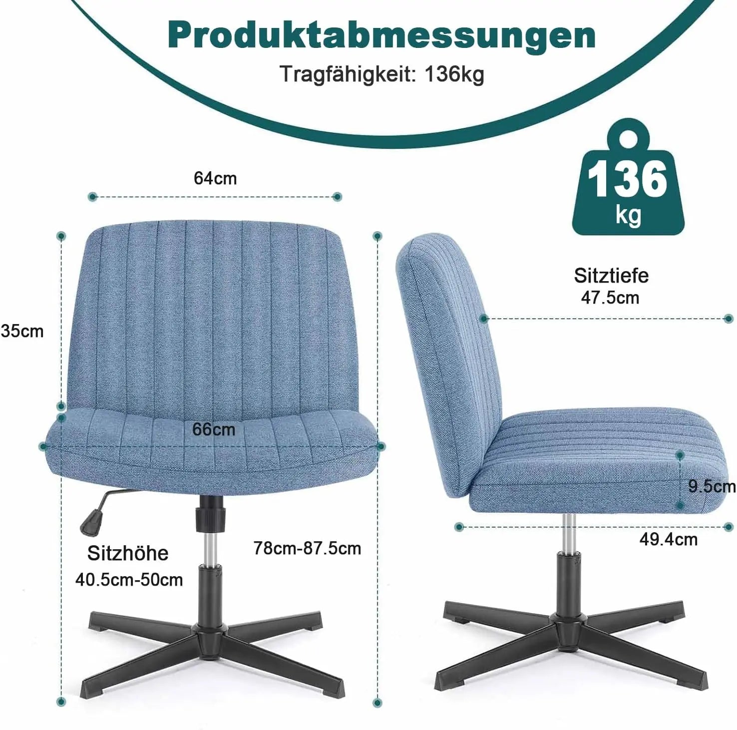 Criss-Cross Leg Office Chair – Armless Adjustable Swivel Seat