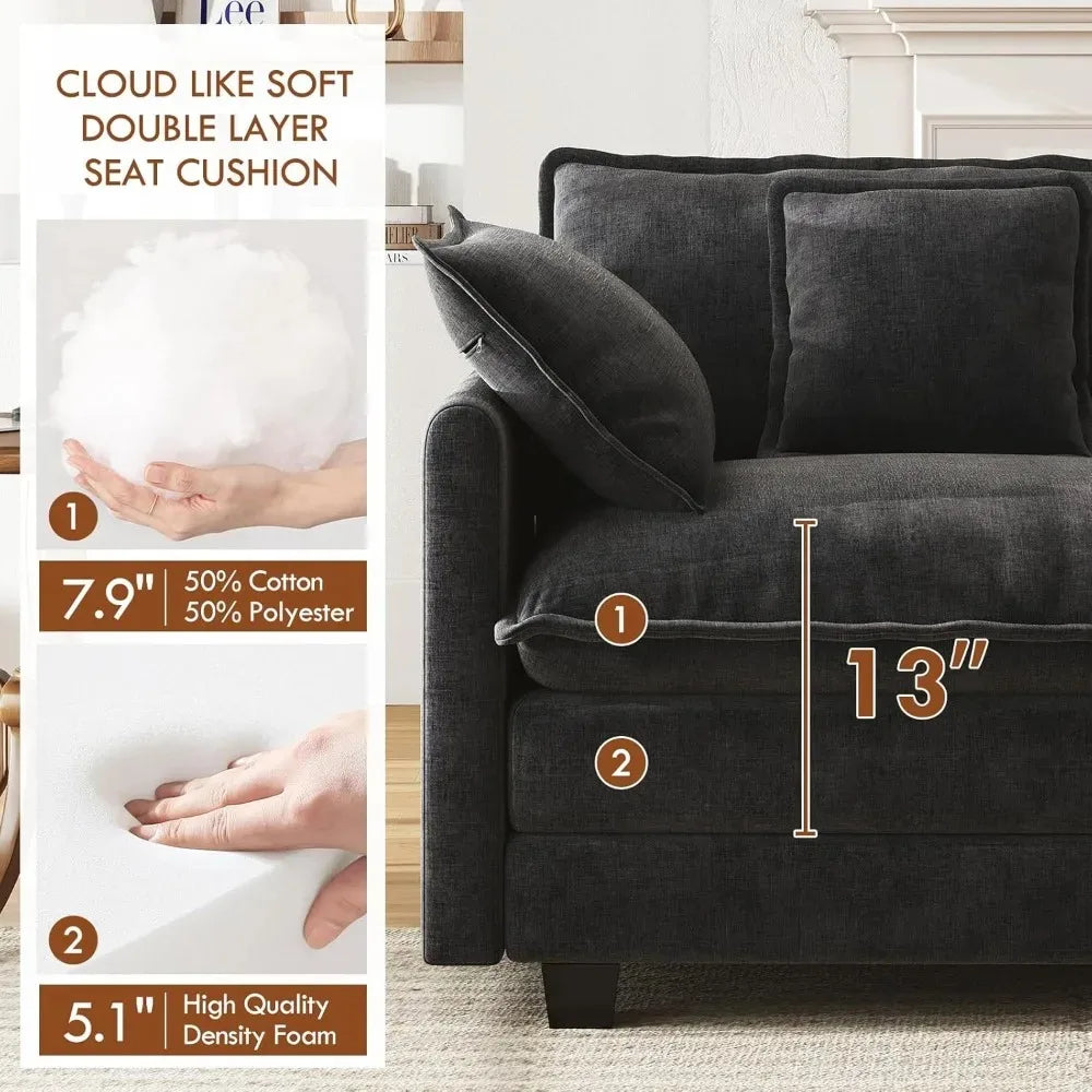 77" L-Shaped Cloud Sofa with Ottoman – Comfy Chenille Modular Sectional